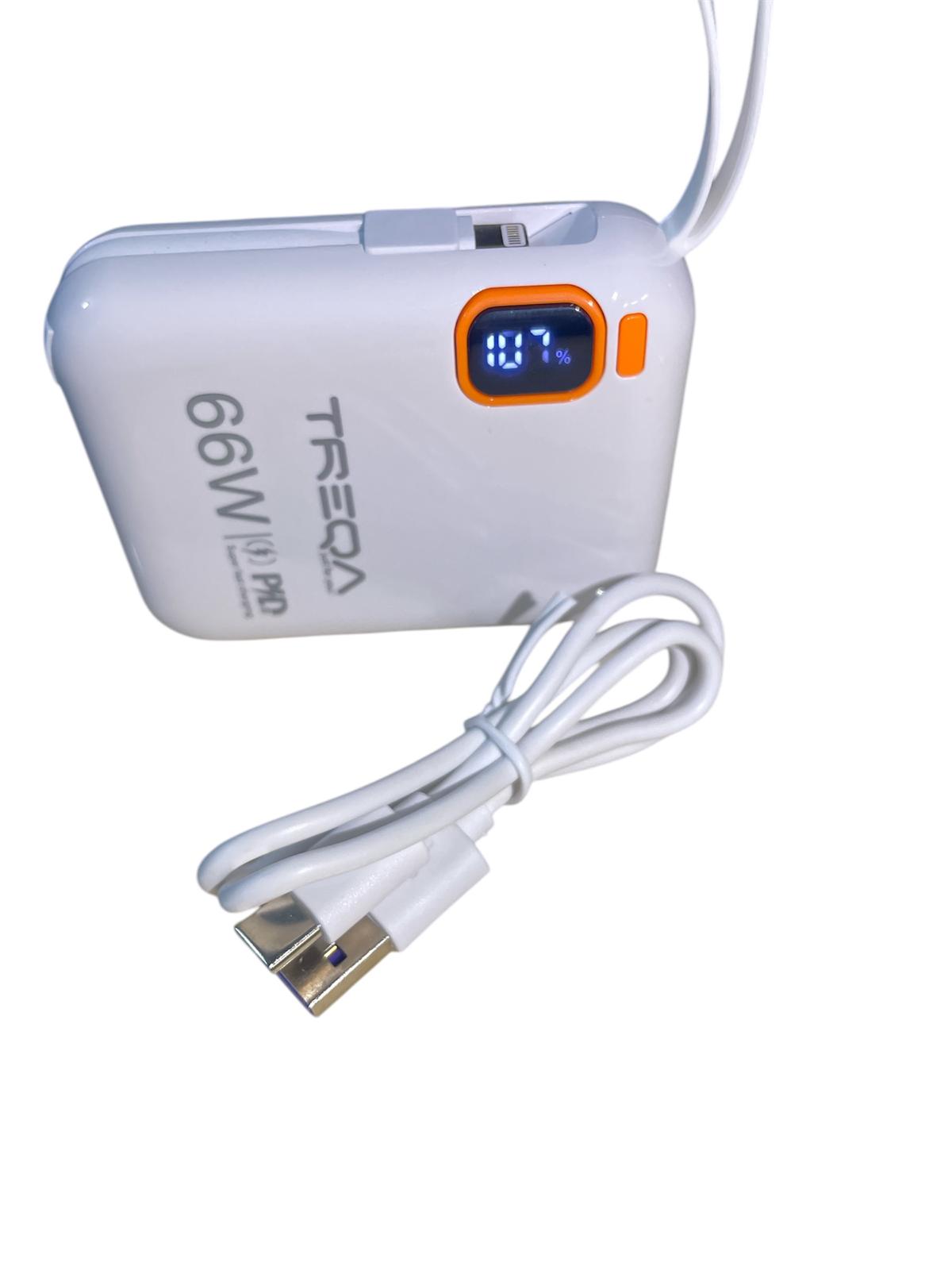 Baterie externa, 2 CABLU: X1 Lightning, X2 USB-C, 66W, incarcare rapida, 10000mAh