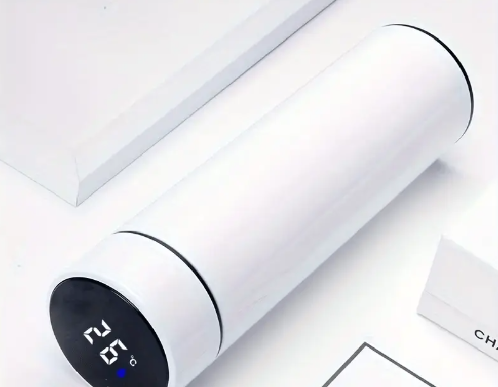 Termos smart cu afisaj LED , Afisarea Temperaturii, Pastreaza Bautura Fierbinte sau Rece timp de 12 ore, Otel Inoxidabil, Capacitate 500 ml alb