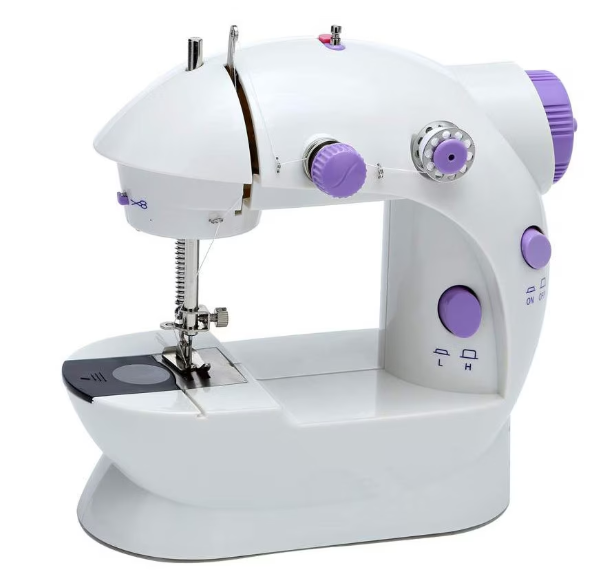 Mini masina de cusut portabila cu pedala, alimentare cu baterii sau la retea, Alba