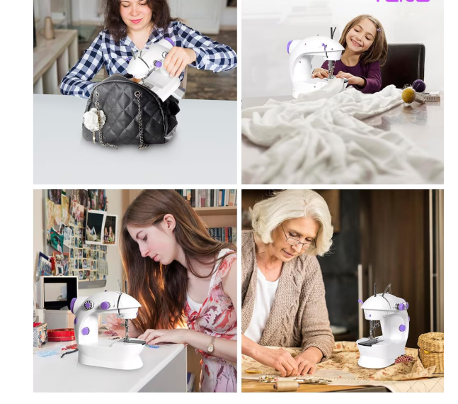 Mini masina de cusut portabila cu pedala, alimentare cu baterii sau la retea, Alba