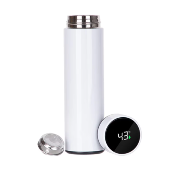 Termos smart cu afisaj LED , Afisarea Temperaturii, Pastreaza Bautura Fierbinte sau Rece timp de 12 ore, Otel Inoxidabil, Capacitate 500 ml alb