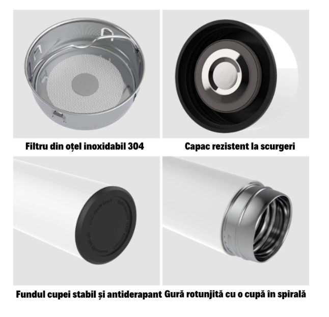 Termos smart cu afisaj LED , Afisarea Temperaturii, Pastreaza Bautura Fierbinte sau Rece timp de 12 ore, Otel Inoxidabil, Capacitate 500 ml alb