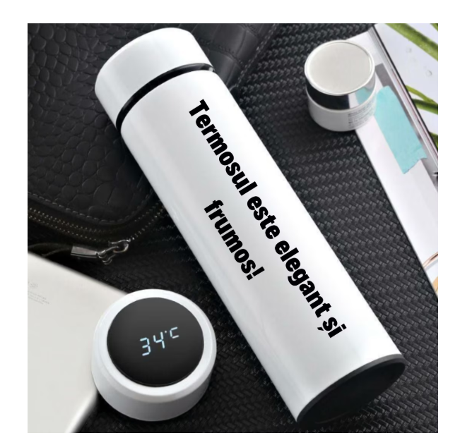 Termos smart cu afisaj LED , Afisarea Temperaturii, Pastreaza Bautura Fierbinte sau Rece timp de 12 ore, Otel Inoxidabil, Capacitate 500 ml alb