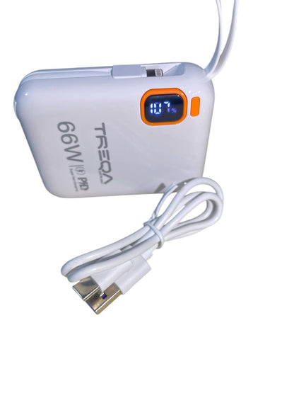 Baterie externa, 2 CABLU: X1 Lightning, X2 USB-C, 66W, incarcare rapida, 10000mAh