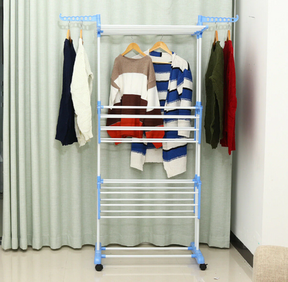 Uscator Vertical pentru Rufe Haine Mobil si Pliabil pentru Spatii Mici, Suport Umerase  Inaltime 170cm Albastru