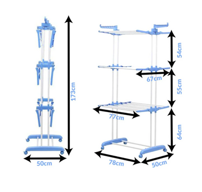 Uscator Vertical pentru Rufe Haine Mobil si Pliabil pentru Spatii Mici, Suport Umerase  Inaltime 170cm Albastru