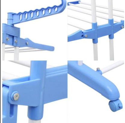 Uscator Vertical pentru Rufe Haine Mobil si Pliabil pentru Spatii Mici, Suport Umerase  Inaltime 170cm Albastru