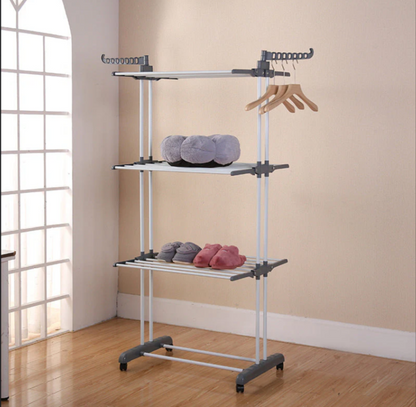 Uscator Vertical pentru Rufe Haine Mobil si Pliabil pentru Spatii Mici, Suport Umerase  Inaltime 170cm Albastru