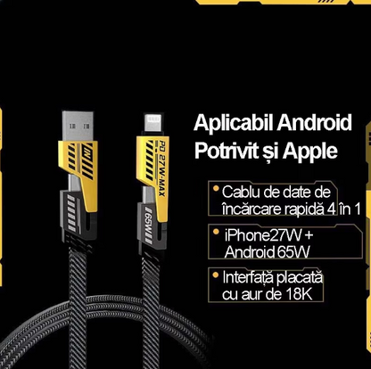 Cablu 4 in 1 Incarcare Ultra-Rapida si Tranfer de Date, USB, Type-C, Lighting (iPhone)