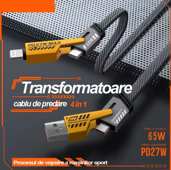 Cablu 4 in 1 Incarcare Ultra-Rapida si Tranfer de Date, USB, Type-C, Lighting (iPhone)