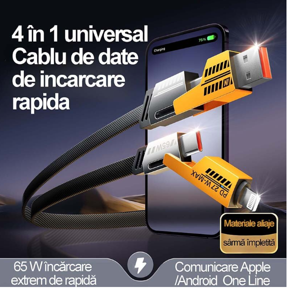 Cablu 4 in 1 Incarcare Ultra-Rapida si Tranfer de Date, USB, Type-C, Lighting (iPhone)