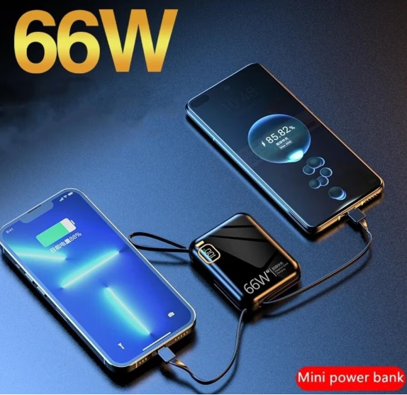 Baterie externa, 2 CABLU: X1 Lightning, X2 USB-C, 66W, incarcare rapida, 10000mAh