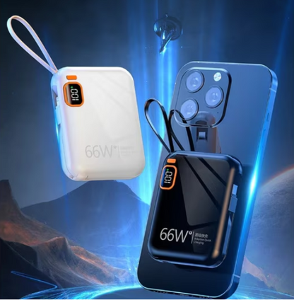 Baterie externa, 2 CABLU: X1 Lightning, X2 USB-C, 66W, incarcare rapida, 10000mAh