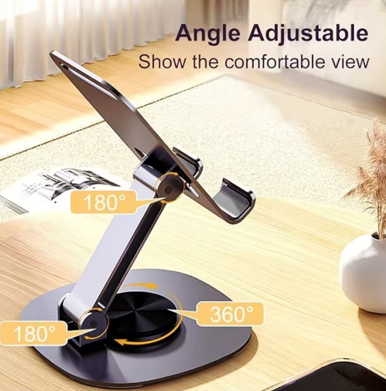 Suport telefon rotativ 360°, ajustabil, portabil,argint, pentru birou si calatorii