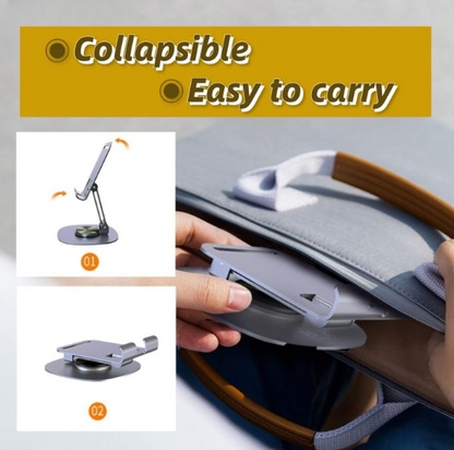 Suport telefon rotativ 360°, ajustabil, portabil,argint, pentru birou si calatorii