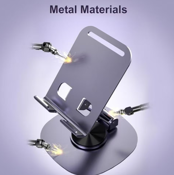 Suport telefon rotativ 360°, ajustabil, portabil,argint, pentru birou si calatorii