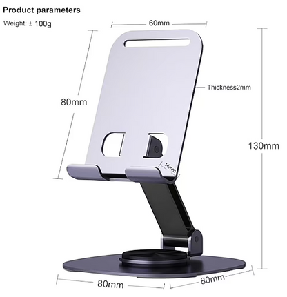 Suport telefon rotativ 360°, ajustabil, portabil,argint, pentru birou si calatorii