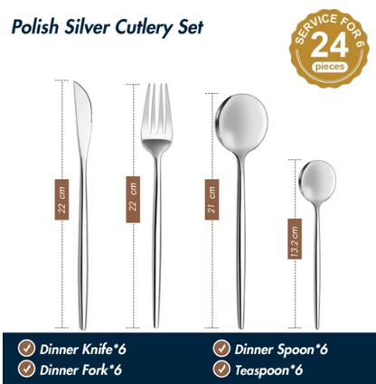 Set tacamuri in stil portughez 24 piese, otel inoxidabil,4 variante de colori