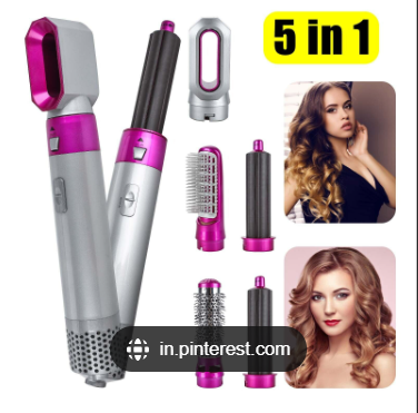 Perie electrica pentru volum cu aer cald, Yulinland®, Multifunctionala, 5 in 1, 1000W, Uscare, Ondulare, Indreptare si Coafat Parul, 3 Trepte de Temperatura, Portabila, Cutie Depozitare, Capete Interschimbabile, Rosu Trandafir