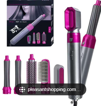 Perie electrica pentru volum cu aer cald, Yulinland®, Multifunctionala, 5 in 1, 1000W, Uscare, Ondulare, Indreptare si Coafat Parul, 3 Trepte de Temperatura, Portabila, Cutie Depozitare, Capete Interschimbabile, Rosu Trandafir