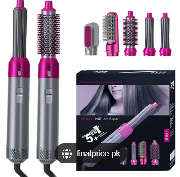 Perie electrica pentru volum cu aer cald, Yulinland®, Multifunctionala, 5 in 1, 1000W, Uscare, Ondulare, Indreptare si Coafat Parul, 3 Trepte de Temperatura, Portabila, Cutie Depozitare, Capete Interschimbabile, Rosu Trandafir