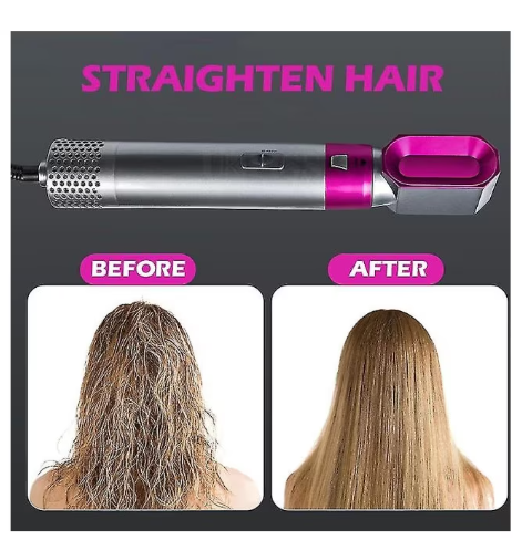 Perie electrica pentru volum cu aer cald, Yulinland®, Multifunctionala, 5 in 1, 1000W, Uscare, Ondulare, Indreptare si Coafat Parul, 3 Trepte de Temperatura, Portabila, Cutie Depozitare, Capete Interschimbabile, Rosu Trandafir