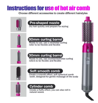 Perie electrica pentru volum cu aer cald, Yulinland®, Multifunctionala, 5 in 1, 1000W, Uscare, Ondulare, Indreptare si Coafat Parul, 3 Trepte de Temperatura, Portabila, Cutie Depozitare, Capete Interschimbabile, Rosu Trandafir