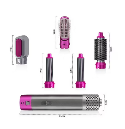 Perie electrica pentru volum cu aer cald, Yulinland®, Multifunctionala, 5 in 1, 1000W, Uscare, Ondulare, Indreptare si Coafat Parul, 3 Trepte de Temperatura, Portabila, Cutie Depozitare, Capete Interschimbabile, Rosu Trandafir