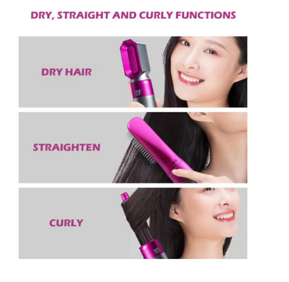 Perie electrica pentru volum cu aer cald, Yulinland®, Multifunctionala, 5 in 1, 1000W, Uscare, Ondulare, Indreptare si Coafat Parul, 3 Trepte de Temperatura, Portabila, Cutie Depozitare, Capete Interschimbabile, Rosu Trandafir