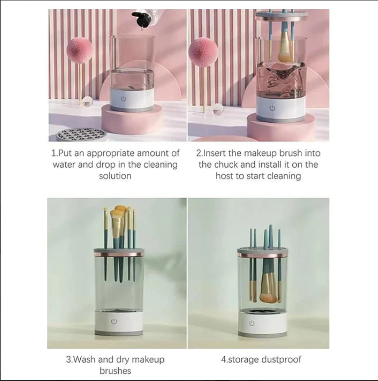 Aparat de Curatat pensule de machiaj, Usuca Rapid, Portabil, Alimentare USB, Uz casnic, Ideal pentru make-up artisti, 2-in-1, spalare si uscare