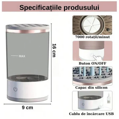 Aparat de Curatat pensule de machiaj, Usuca Rapid, Portabil, Alimentare USB, Uz casnic, Ideal pentru make-up artisti, 2-in-1, spalare si uscare