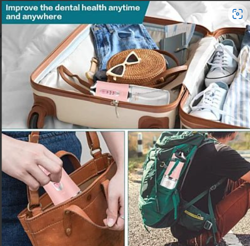 Irigator oral Portabil PPS Pulse pentru dus bucal,  Capete Curatare Anti-Tartru, Rezervor 200 ml, Roz Pastel, verde si alb