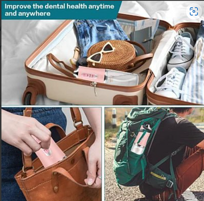 Irigator oral Portabil PPS Pulse pentru dus bucal,  Capete Curatare Anti-Tartru, Rezervor 200 ml, Roz Pastel, verde si alb