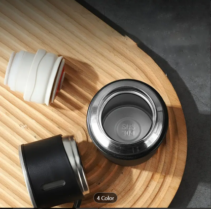 Set termos cu 3 cesti DIGIMAT®, calitate garantata,  inchidere ermetica, fara scurgeri, Otel inoxidabil, ambalaj premium, special pentru birou, natura, drumetii, picnic sau intr-o calatorie cu masina, 500 ML, Negru