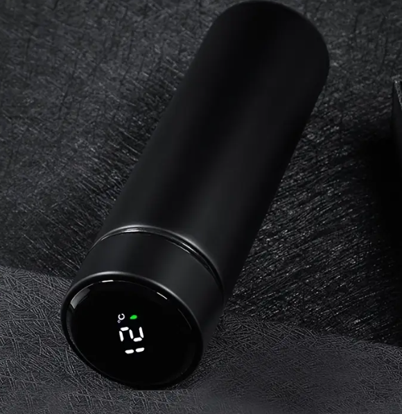 Termos smart cu afisaj led , afisarea temperaturii, pastreaza bautura fierbinte sau rece timp de 12 ore, otel inoxidabil, capacitate 500 ml Negru