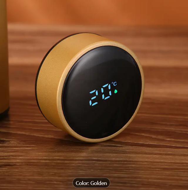 Termos smart cu afisaj led , afisarea temperaturii,  pastreaza bautura fierbinte sau rece timp de 12 ore, otel inoxidabil, capacitate 500 ml Auriu