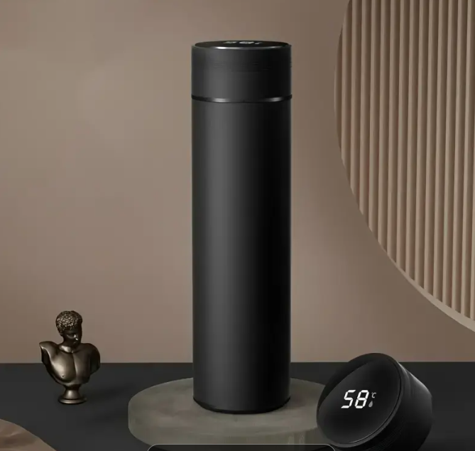 Termos smart cu afisaj led , afisarea temperaturii, pastreaza bautura fierbinte sau rece timp de 12 ore, otel inoxidabil, capacitate 500 ml Negru