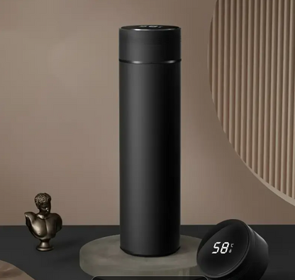 Termos smart cu afisaj led , afisarea temperaturii, pastreaza bautura fierbinte sau rece timp de 12 ore, otel inoxidabil, capacitate 500 ml Negru