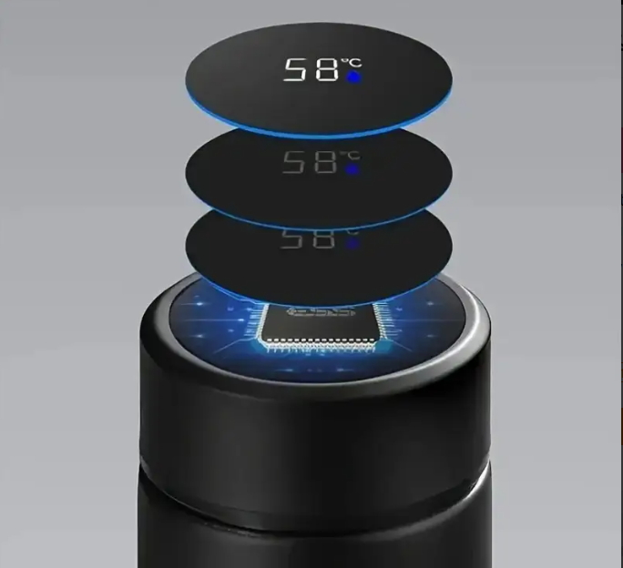 Termos smart cu afisaj led , afisarea temperaturii, pastreaza bautura fierbinte sau rece timp de 12 ore, otel inoxidabil, capacitate 500 ml Negru