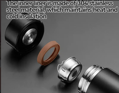 Termos smart cu afisaj led , afisarea temperaturii, pastreaza bautura fierbinte sau rece timp de 12 ore, otel inoxidabil, capacitate 500 ml Negru