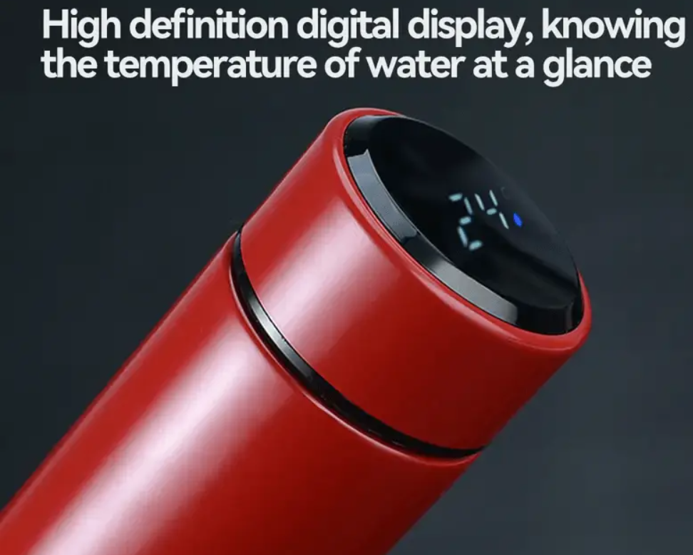 Termos smart cu afisaj LED , Afisarea Temperaturii, Pastreaza Bautura Fierbinte sau Rece timp de 12 ore, Otel Inoxidabil, Capacitate 500 ml