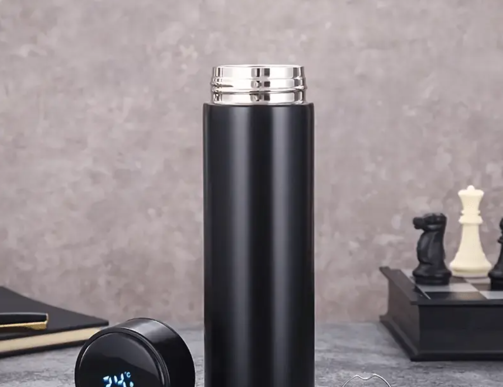 Termos smart cu afisaj led , afisarea temperaturii, pastreaza bautura fierbinte sau rece timp de 12 ore, otel inoxidabil, capacitate 500 ml Negru