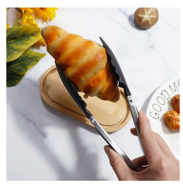 Set 12 ustensile bucatarie, Lemn/Silicon, Suport inox, Antiaderente, Termorezistente, Negru