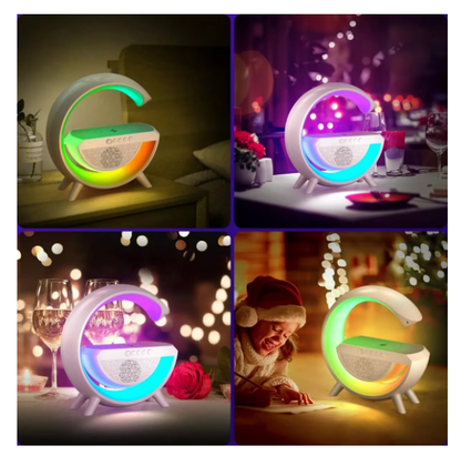 Lampa de atmosfera cu incarcator fara fir, lampa de masa cu LED-uri inteligente, difuzor Bluetooth, lampa de noapte Dimmable Bedside Lamp Alarm Clock cu muzica Sync, boxa portabila, alb,