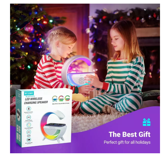 Lampa de atmosfera cu incarcator fara fir, lampa de masa cu LED-uri inteligente, difuzor Bluetooth, lampa de noapte Dimmable Bedside Lamp Alarm Clock cu muzica Sync, boxa portabila, alb,