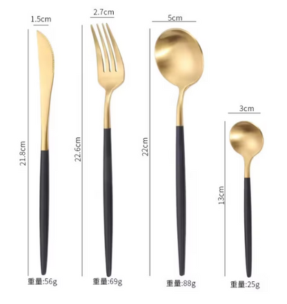 Set tacamuri in stil portughez 24 piese, otel inoxidabil, auriu/negru