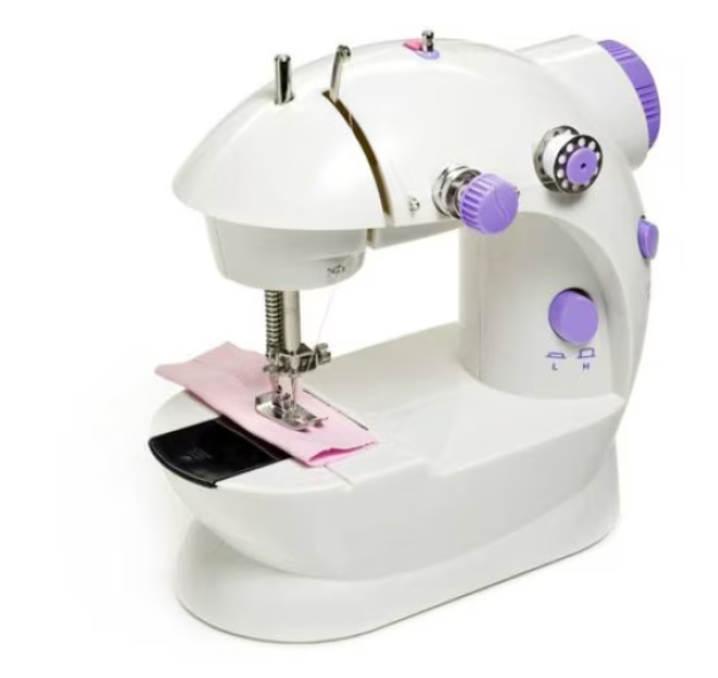 Mini masina de cusut portabila cu pedala, alimentare cu baterii sau la retea, Alba