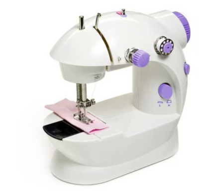 Mini masina de cusut portabila cu pedala, alimentare cu baterii sau la retea, Alba