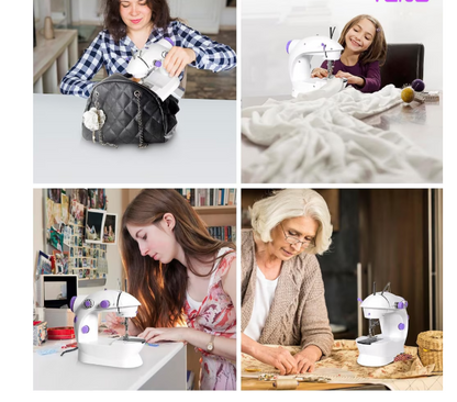 Mini masina de cusut portabila cu pedala, alimentare cu baterii sau la retea, Alba