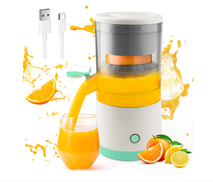 Storcator electric de citrice portabil, 45W, alb-turcoaz, capacitate 500ml, cu cablu USB si perie de curatare